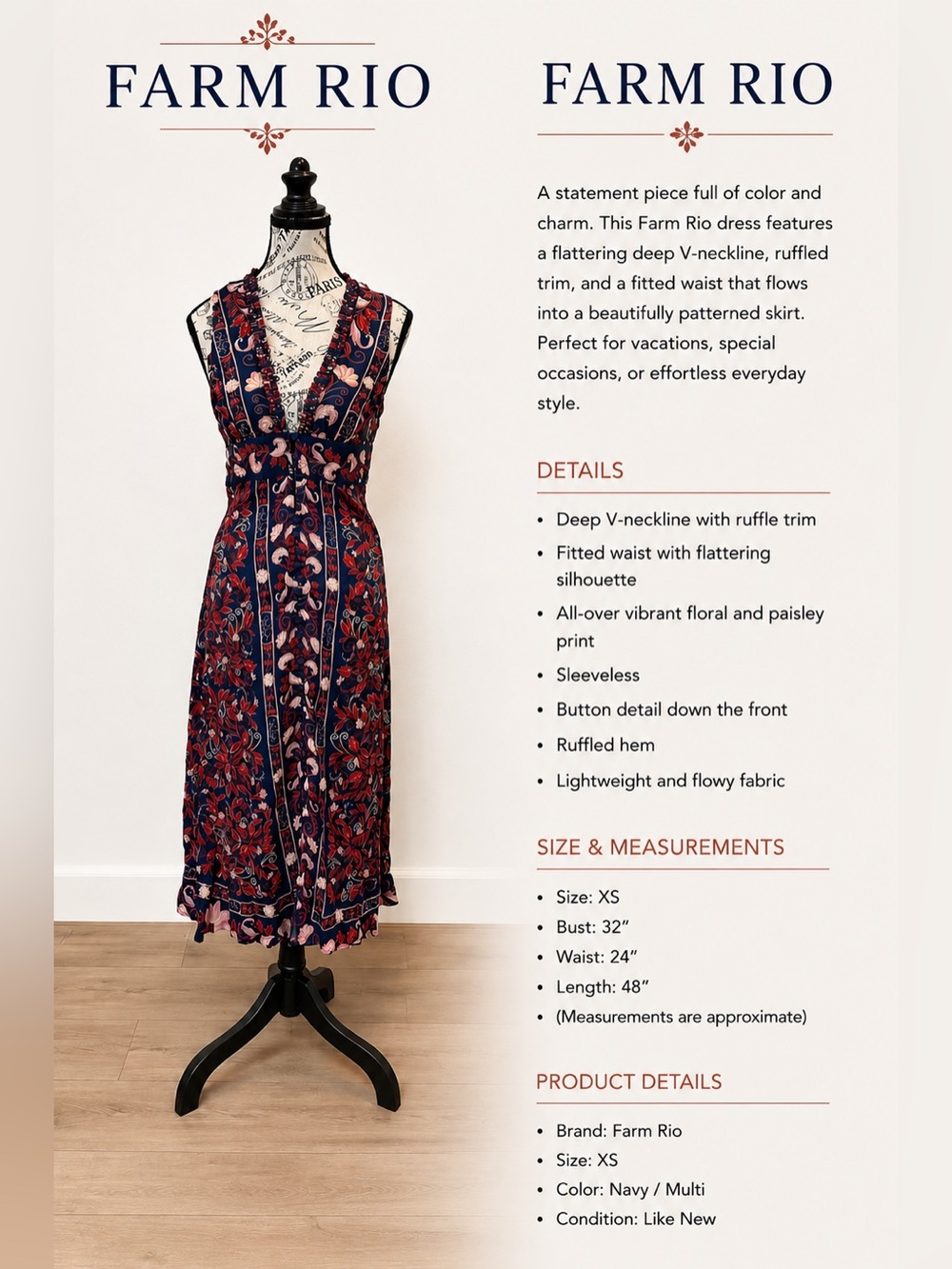FARM Rio Navy Multi Floral Paisley Maxi Dress
